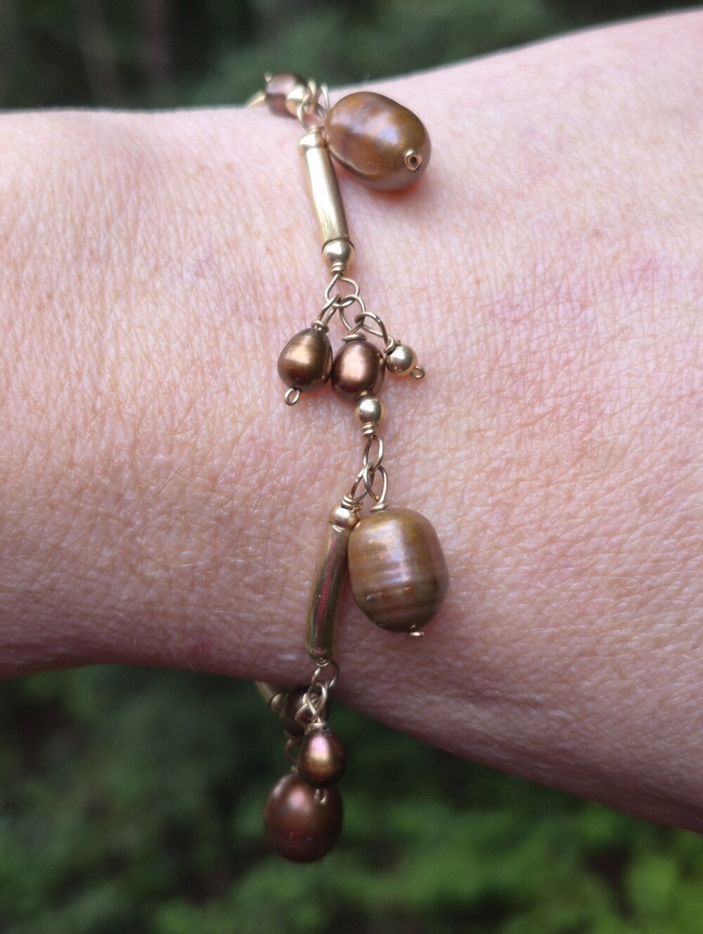 1/20th 14k Gold Filled Bronze Pearl Charm Bracelet 7.5"
